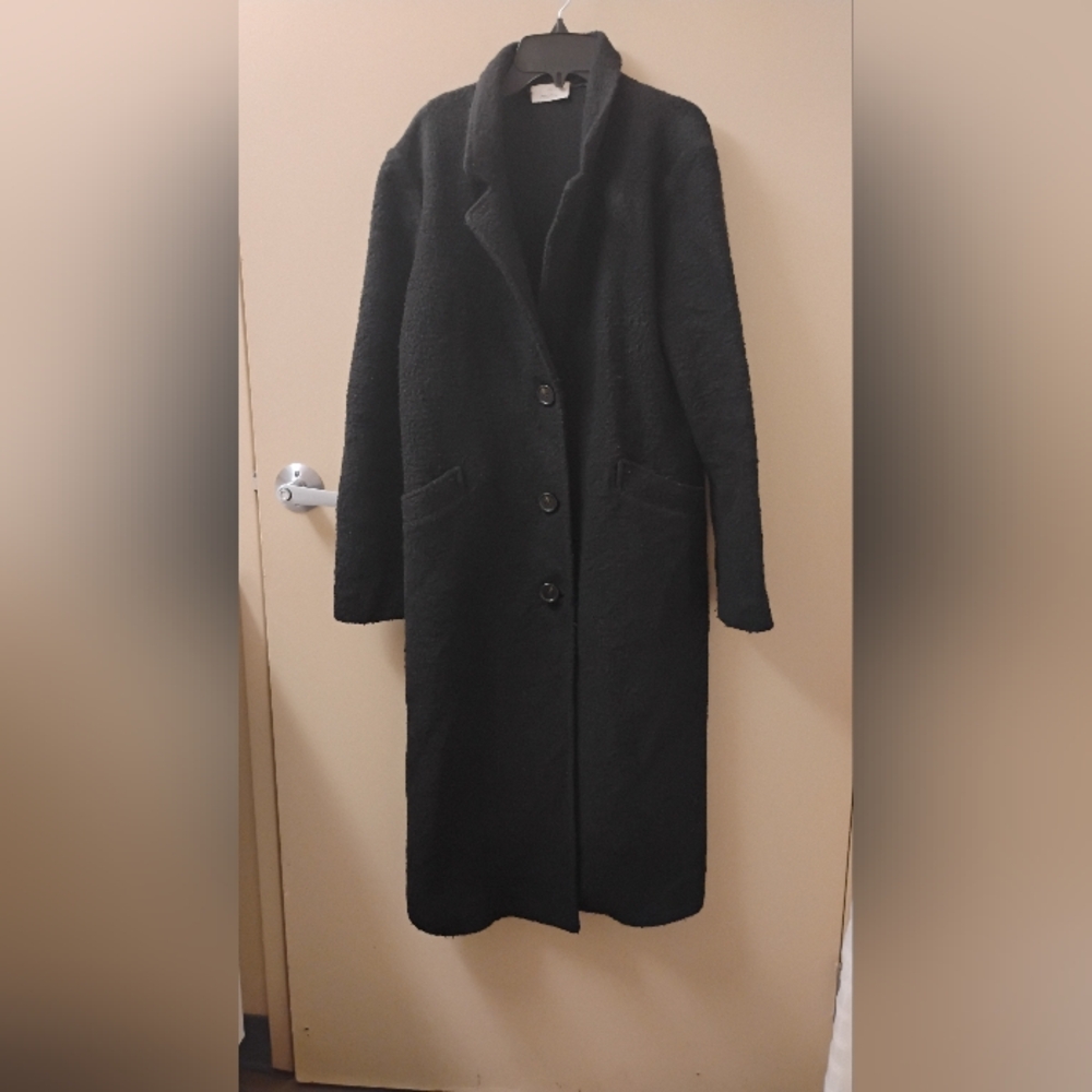 Motivi Women's Black Wool Blend Buttoned Pea Coat Sz 10 US